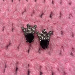 Crown-Shaped Black and Silver stud Earrings